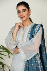 DA-2015 SKY BLUE EMBROIDERED KURTA  WITH DUPATTA